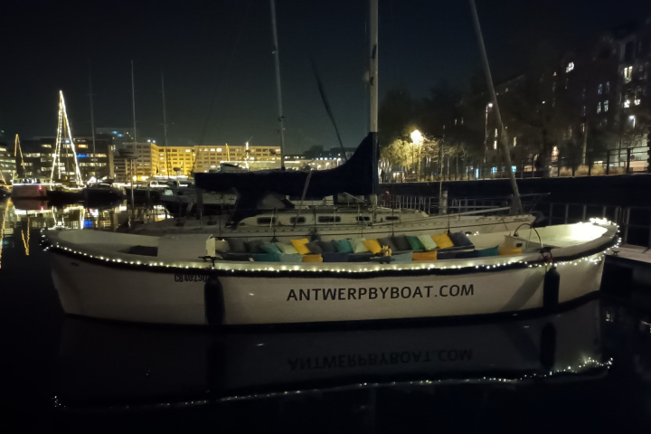 a boat is docked in the water