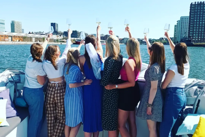 a group of people standing in front of a crowd